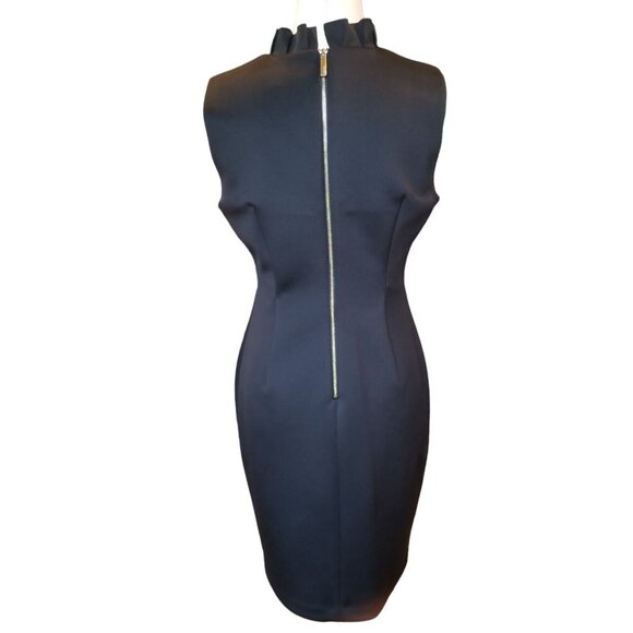 Calvin Klein Sleeveless Dress Black Blouse Size 8 Ruffle Collar Zipper Exposed - Picture 3 of 14